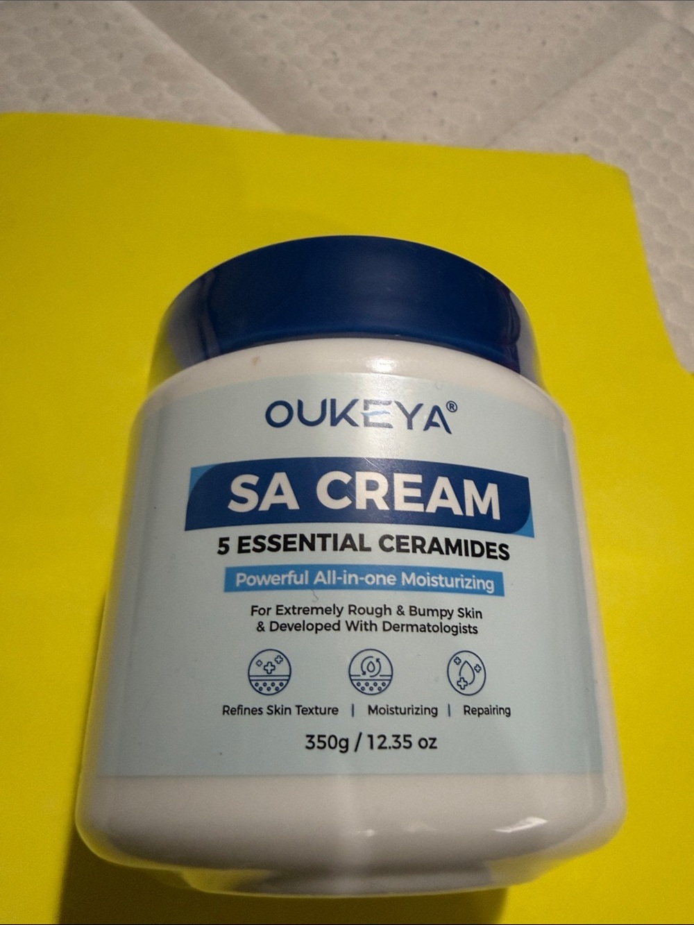 Oukeya SA Cream Moisturizer with 5 Essential Ceramides - White & Blue 12.35 oz